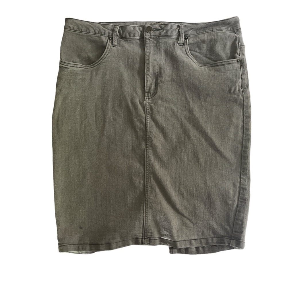 Hybrid Gray Wash Denim Midi Skirt